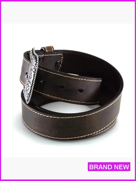 Genuine Leather Western Belt Heavy Stitch Floral Buckle Classic Rugged Feminine main image 6